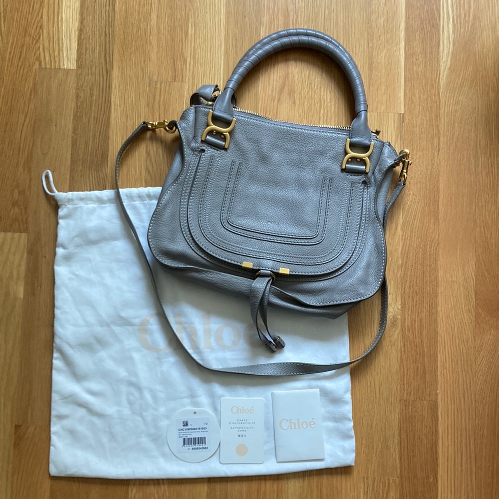 Chloe Marcie Medium Leather Satchel, Cashmere Grey AUTHENTIC